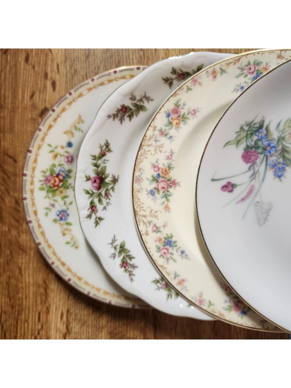 Mismatched Floral ~6.25" Fine China Dessert Cake Plates Gold Rims
